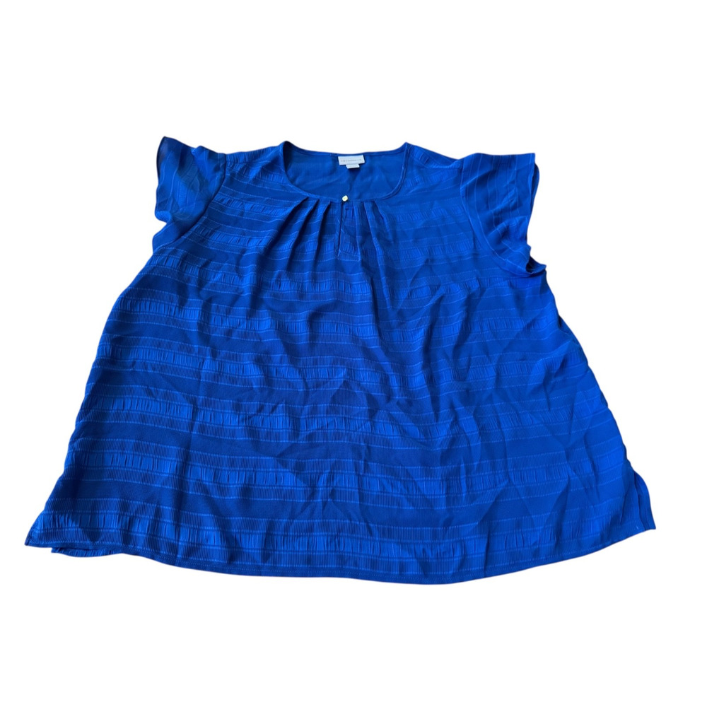 Liz Claiborne Women’s Plus 2X Blue Textured Short‎ Sleeve Blouse Top Pullover